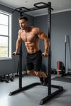 Athlete doing dips on power tower